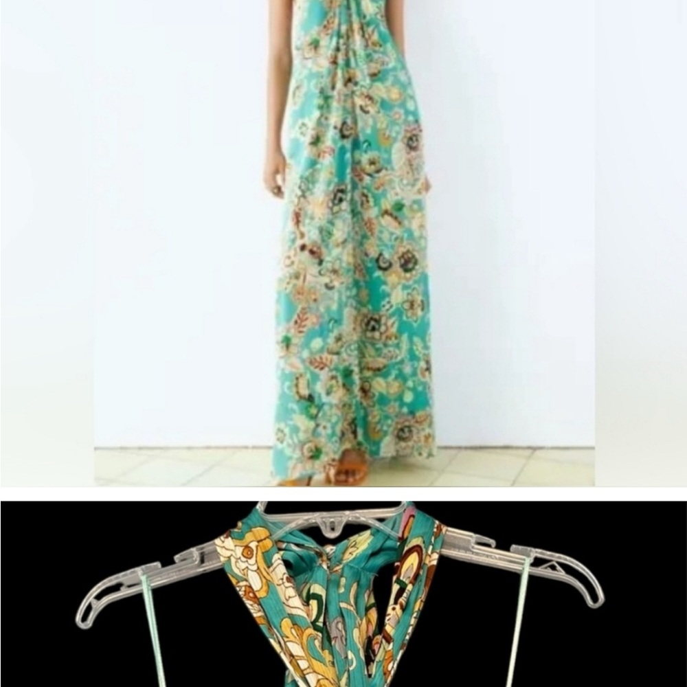 Zara Floral Maxi Dress - Green and Beige